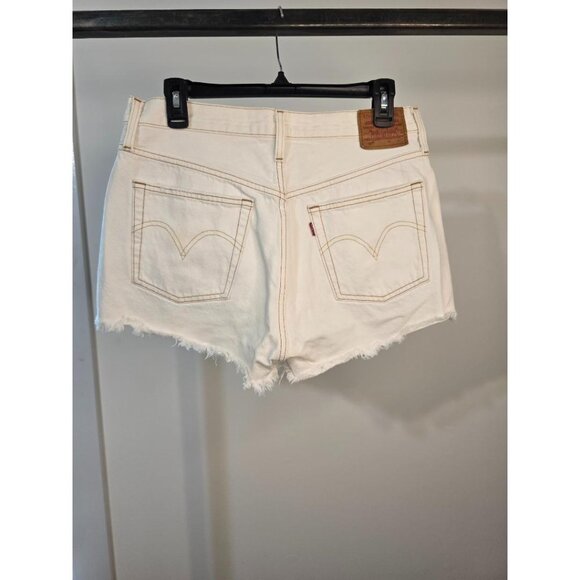 Levi 501 Button Fly Highrise Off White Denim Cutoff Destroyed Shorts  30 - Picture 4 of 6